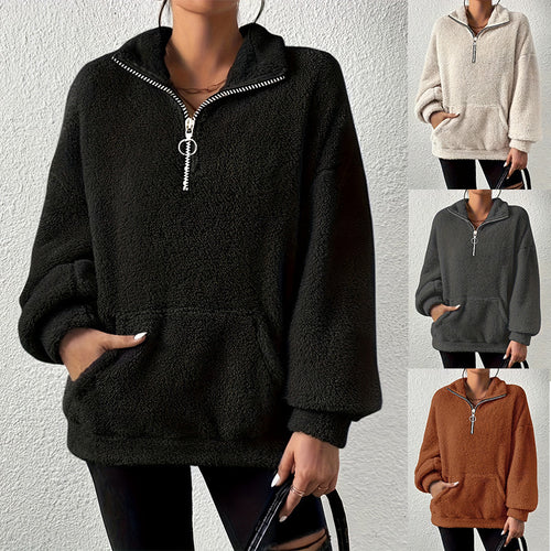 Cozy fleece sweater for women with half-zip and side pockets Lune London