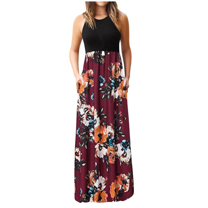 Robe maxi pour femmes avec motif floral et poches latérales pratiques Chic & Stil