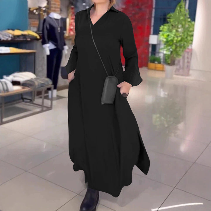 Maxi dress for women with a practical V-neckline and pockets Lune London