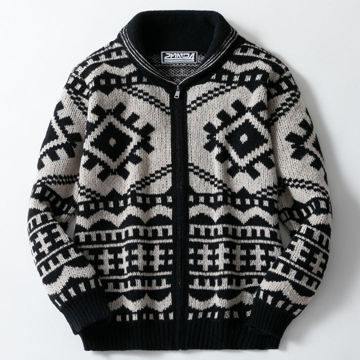 Men's knitted jacket with cable pattern and high collar Lune London