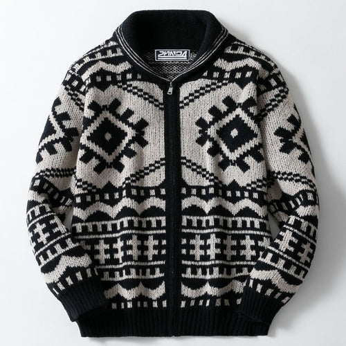 Men's knitted jacket with cable pattern and high collar Lune London