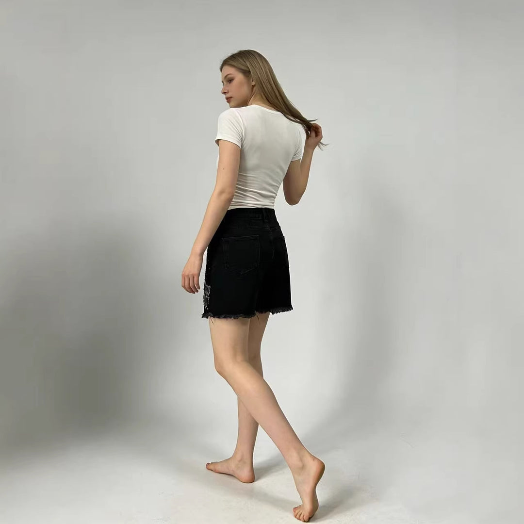 Women's Designer Denim Shorts with Trendy Chain Decorations Lune London