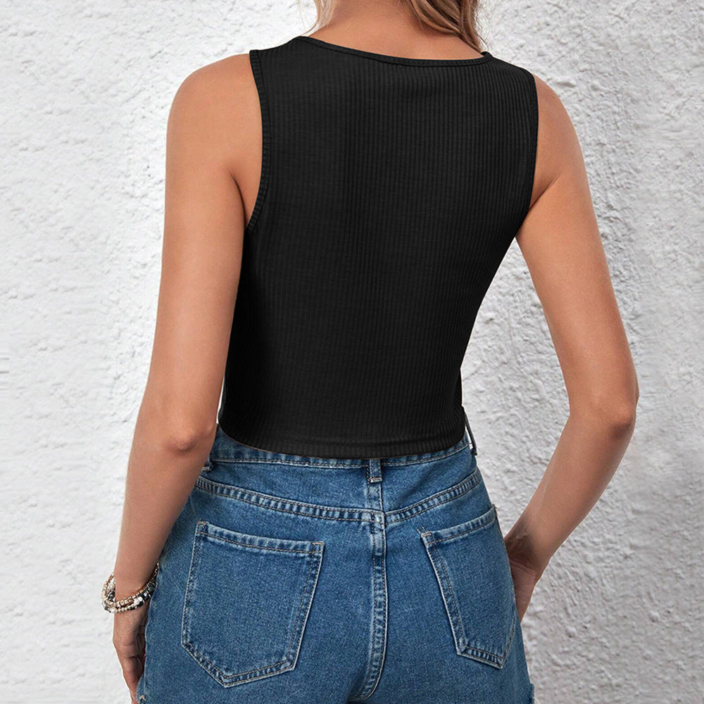Chic & Stil Women's Sleeveless Cropped Top with Elegant Knot Detail