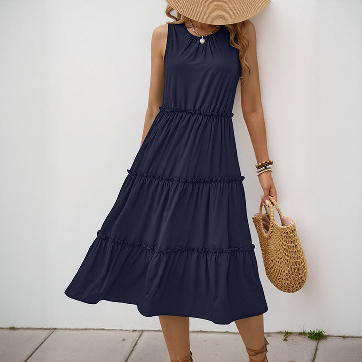 Lune London sleeveless ruffle midi dress for women