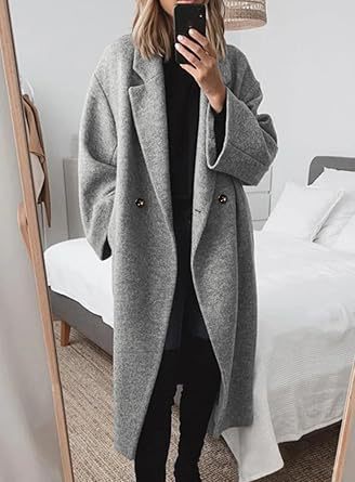 Ladies Boucle Oversized Coat with Double-Breasted Button Row Lune London