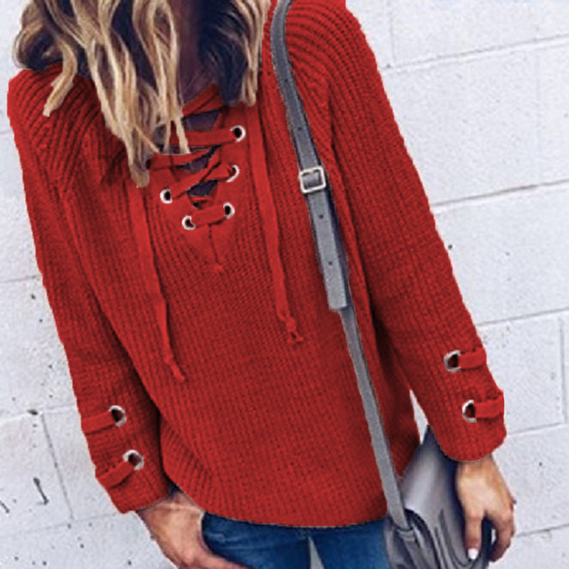 Casual knit sweater for women with decorative lace design and loose sleeves Lune Londonl