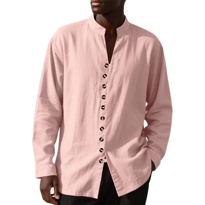 Men's long sleeve shirt with modern high collar and single button placket Lune London