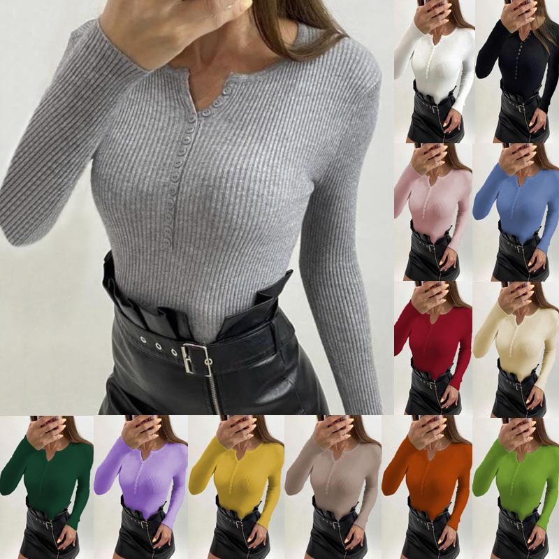 T-shirt à manches longues pour femmes avec look côtelé texturé à col V Chic & Stil