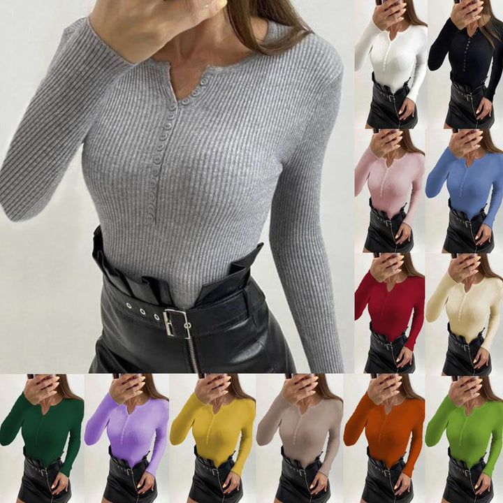 T-shirt à manches longues pour femmes avec look côtelé texturé à col V Chic & Stil