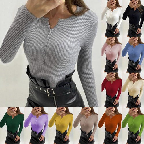 T-shirt à manches longues pour femmes avec look côtelé texturé à col V Chic & Stil
