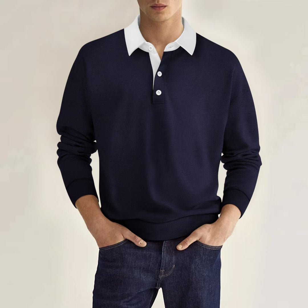 Elegant polo sweater for men with button placket and contrasting collar Lune London