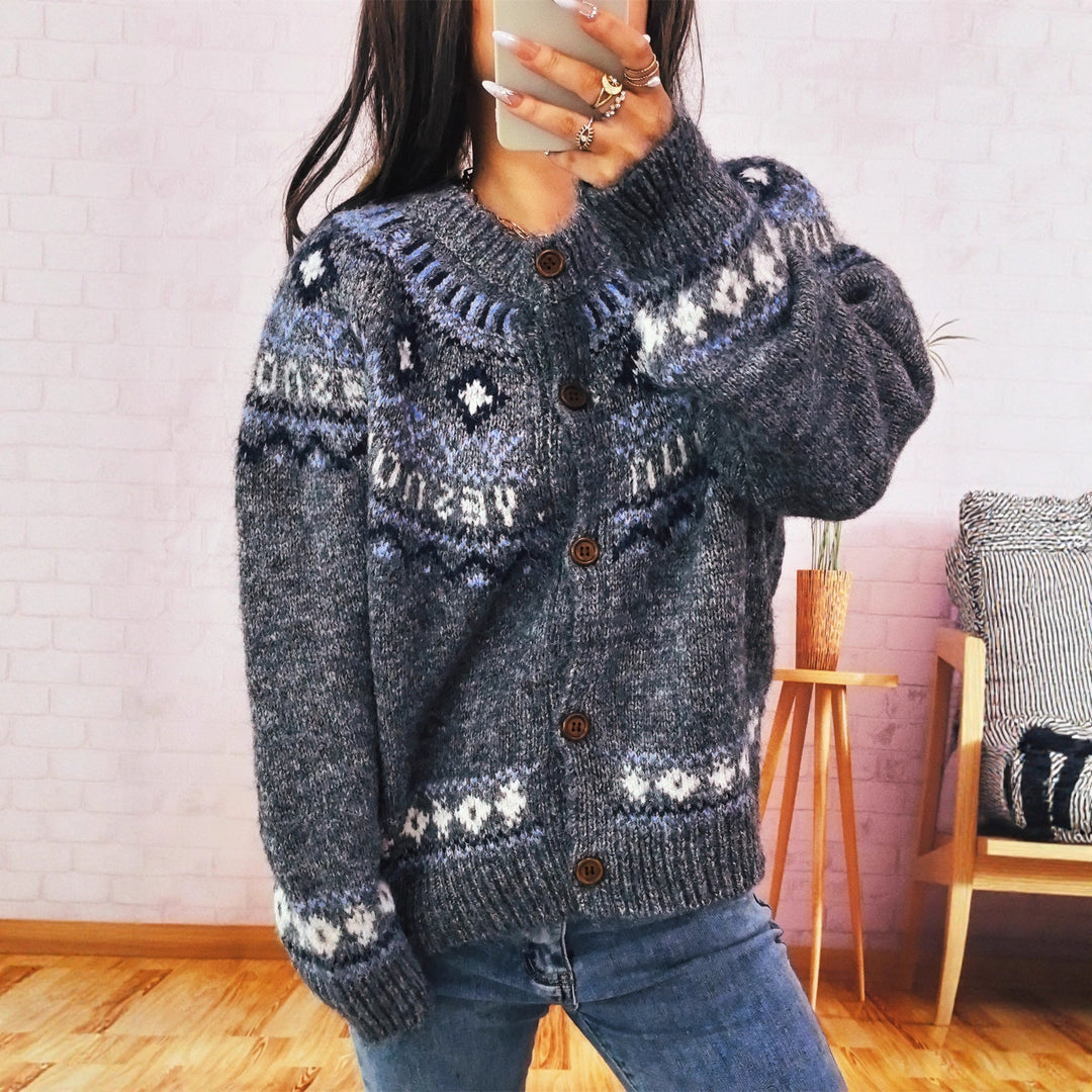 Lune London | Women's Cardigan with Colorful Nordic Pattern and High-Quality Wooden Buttons