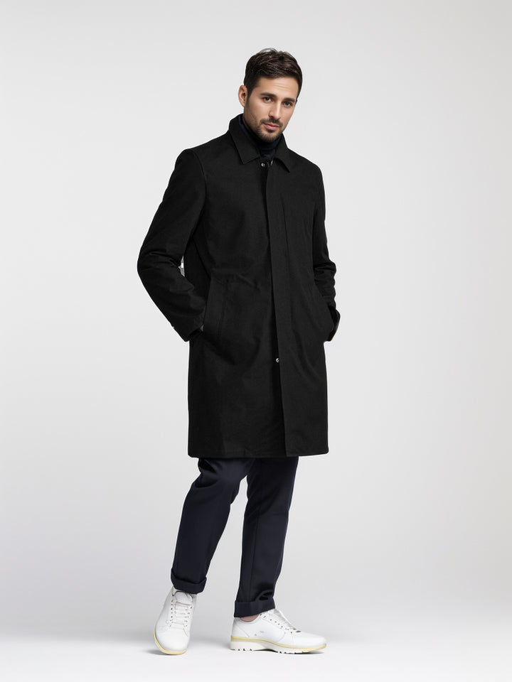 Elegant transitional coat for men with a practical high collar and hidden pockets Lune London