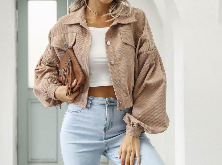 Corduroy jacket for ladies with voluminous sleeves and button details Lune London