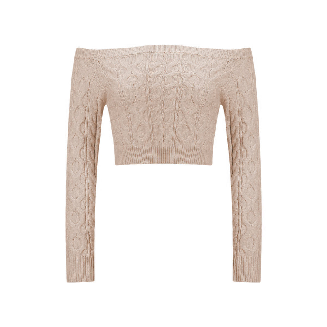 Women's knit top with off-the-shoulder neckline and cable pattern Lune London