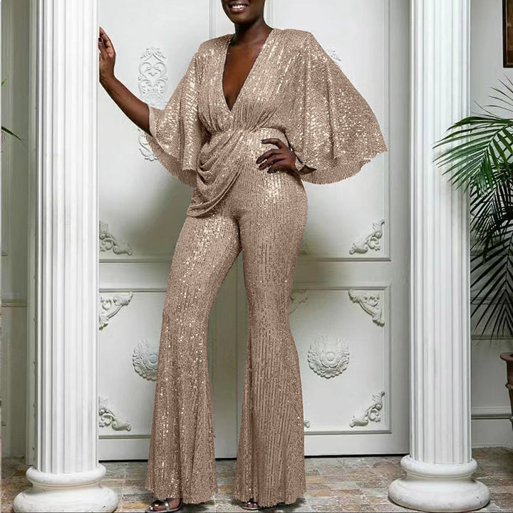 Women Glamorous Jumpsuit with Sparkling Sequins and Wide Leg Lune London
