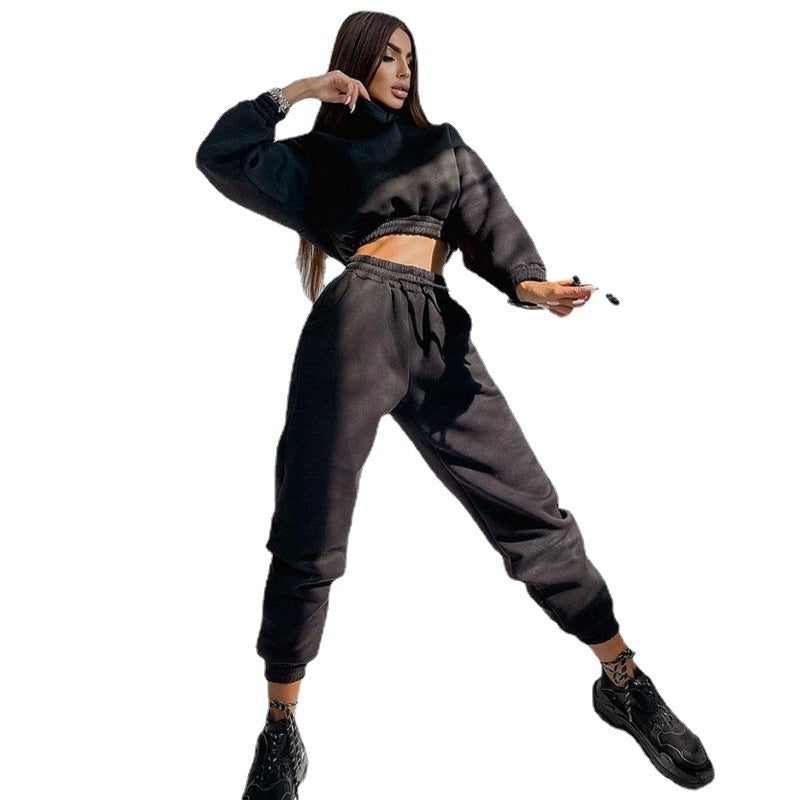 Women casual fleece sweatshirt set with high waist and drawstring Lune London