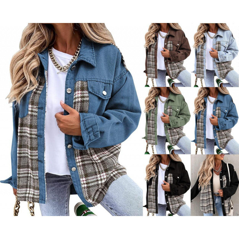 Tartan pattern denim jacket for women with a relaxed fit and modern details Lune London