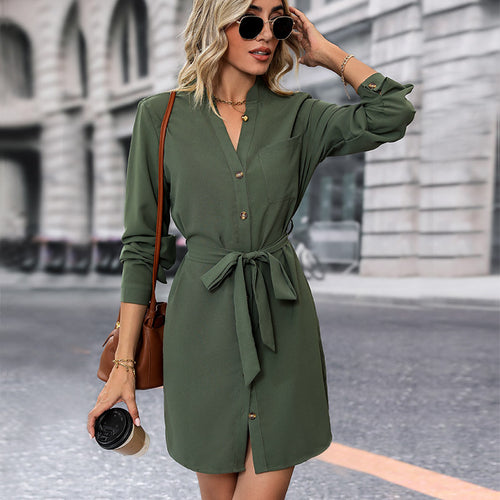 Shirt dress for ladies with a belted waist and stylish buttoning Lune London
