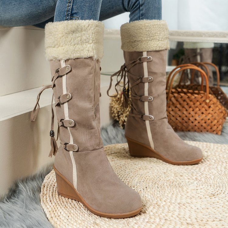 Wedge boots for women with padded interior and trendy lace design Lune London
