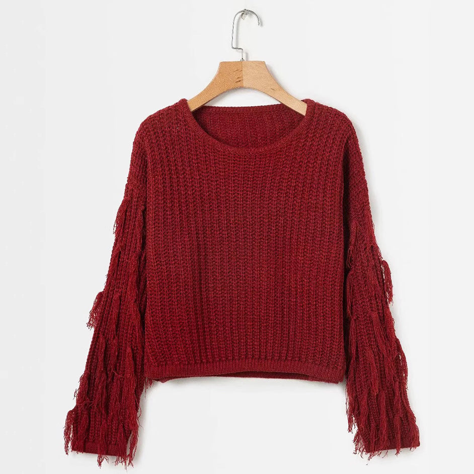 Thick knit sweater for women with fringed sleeves Lune Londonl