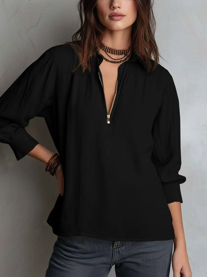 Women's blouse with half-length sleeves and zipper Lune London
