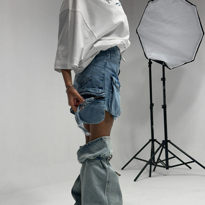 Denim skirt for women with practical pockets and adjustable waist Lune London