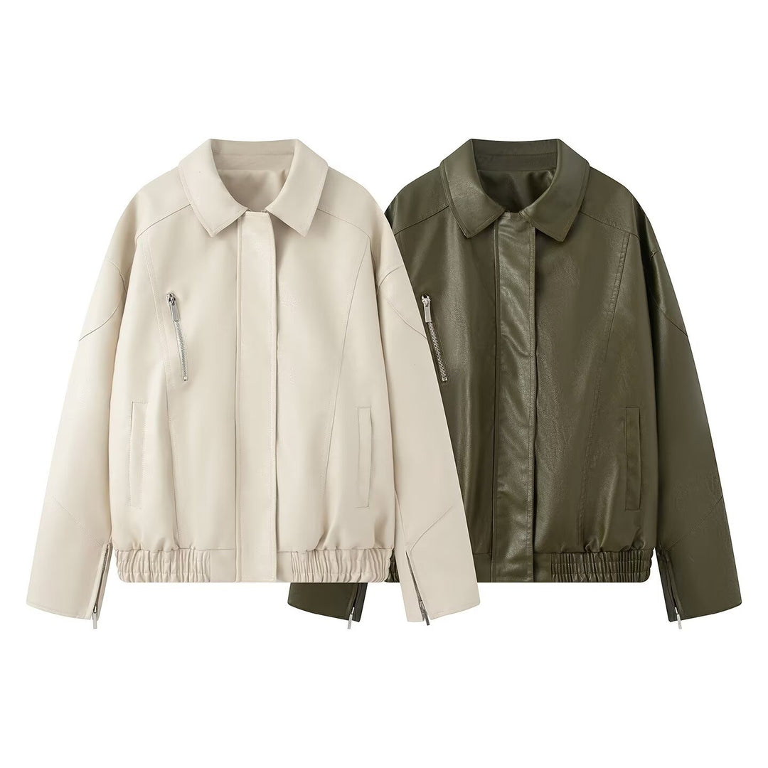 Veste en faux cuir stylée pour femmes avec ceinture élastique Chic & Stil