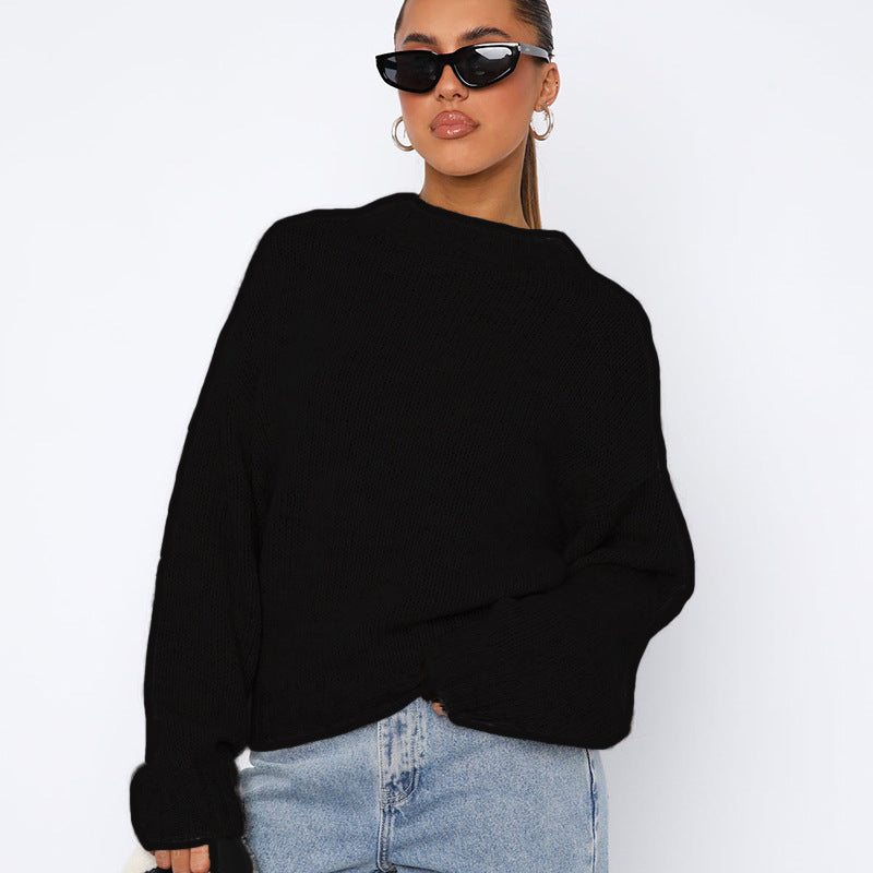 Ladies trendy knit sweater with loose fit and high collar Lune London