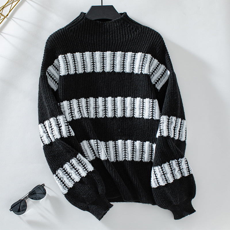 High-quality knitted sweater for women with finely structured stripes Lune London