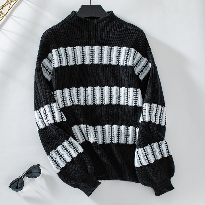 High-quality knitted sweater for women with finely structured stripes Lune London
