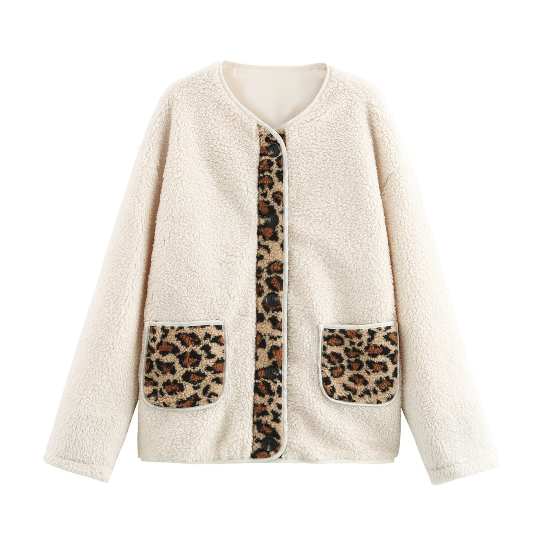 Teddy fleece jacket for women with animal pattern and practical patch pockets Lune London