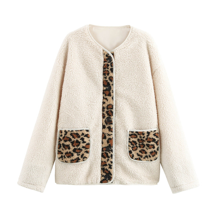 Teddy fleece jacket for women with animal pattern and practical patch pockets Lune London