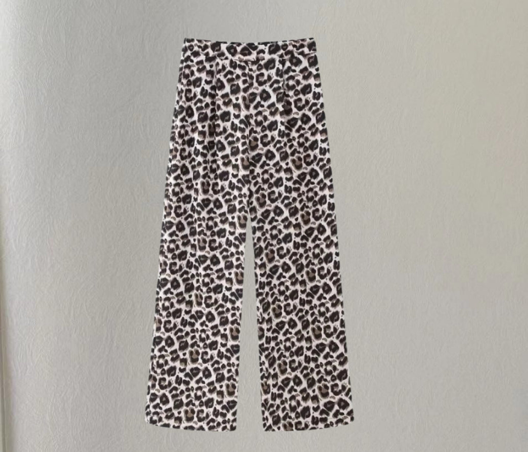 Lune London Women's Wide Leg Leopard Print Pants