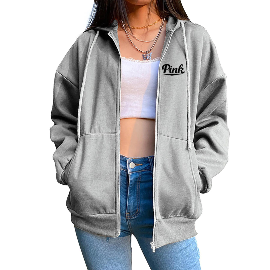 Women's relaxed hoodie jacket with practical zip and stylish lettering Chic & Stil