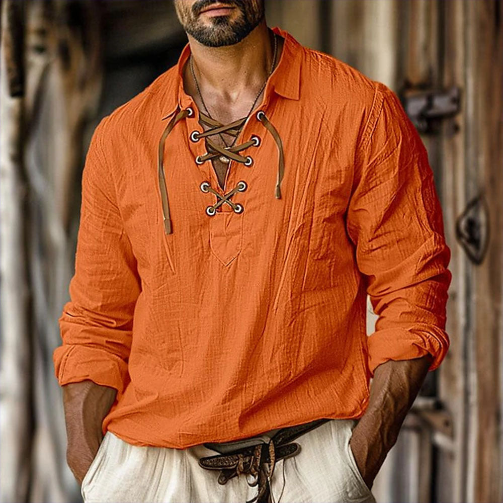Casual long-sleeve shirt for men with stylish lacing Lune London