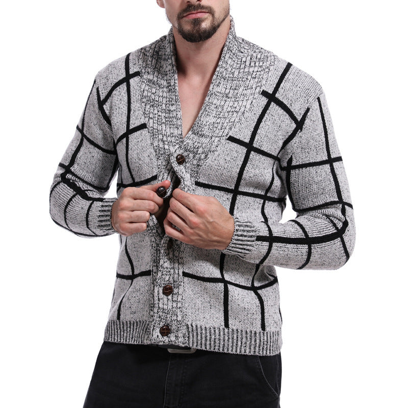 Fashion knitted jacket for men with checkered pattern and stylish lapels Lune London