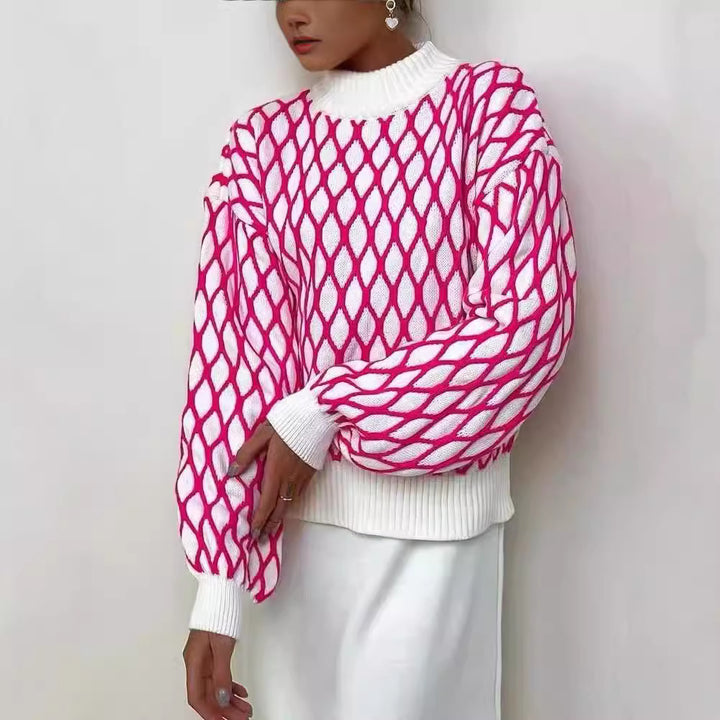 Knitted sweater for women with a modern diamond pattern and contrasting details Lune London