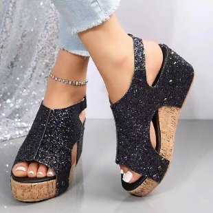 Sparkling toe sandals for women with cork insole and anti-slip outsole Lune London