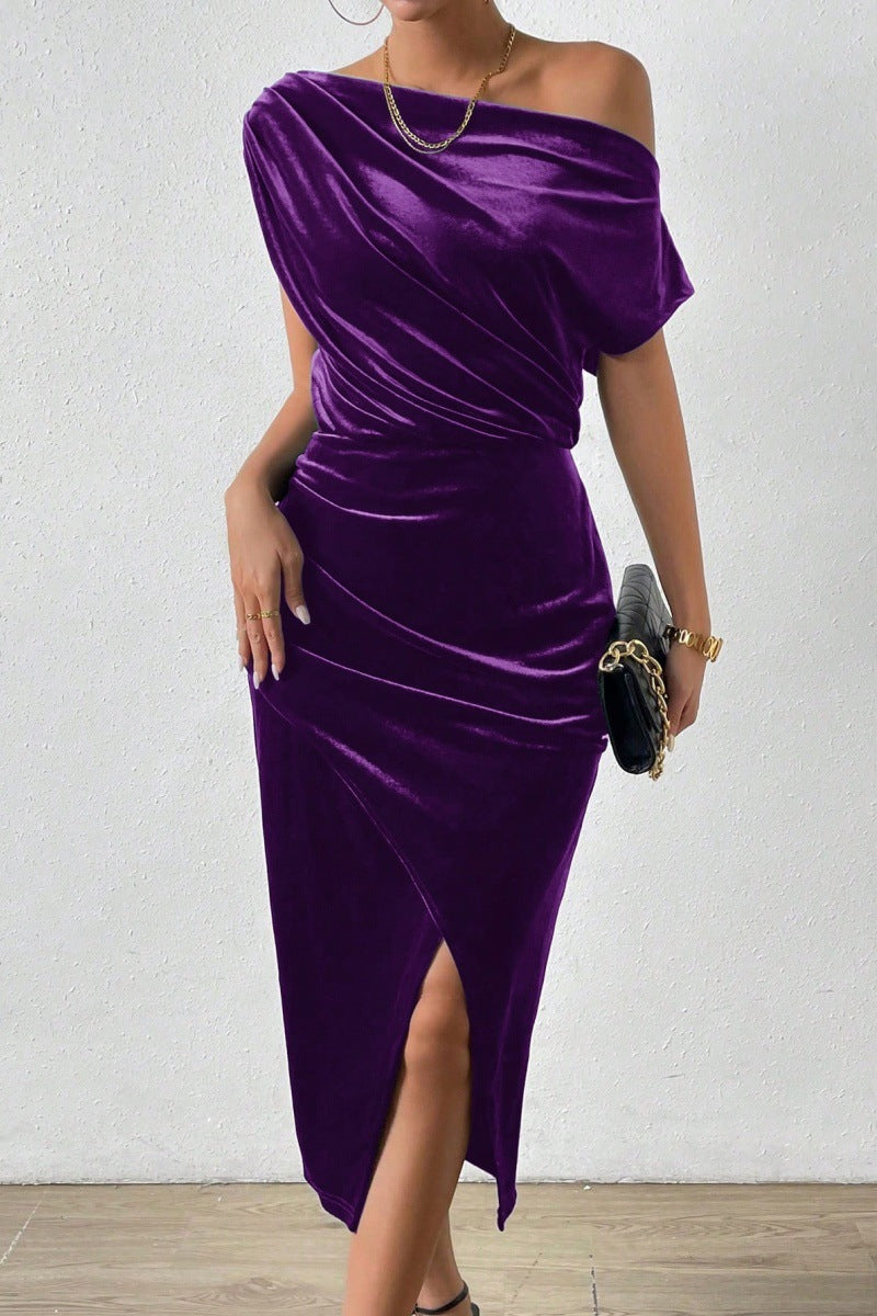 Elegant wrap dress for women with asymmetrical neckline and side slit Lune London