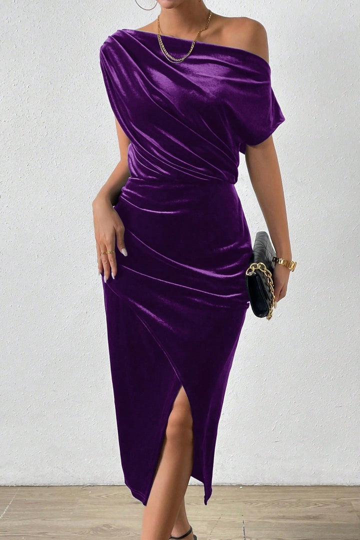 Elegant wrap dress for women with asymmetrical neckline and side slit Lune London