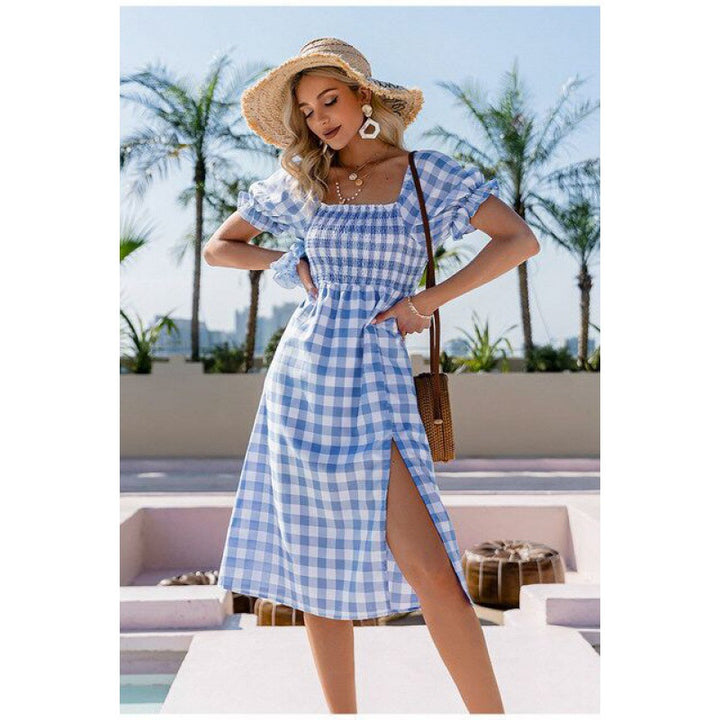 Robe midi pour femme avec un joli motif à carreaux et une fente sur le côté Chic & Stil