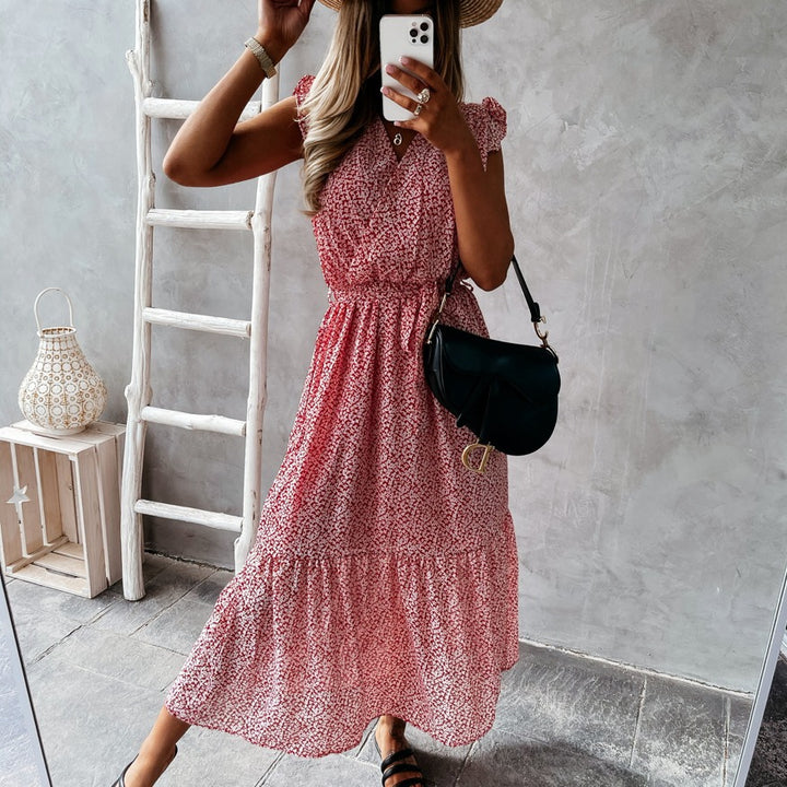 Lune London fluid flower midi dress for women with ruffled edges