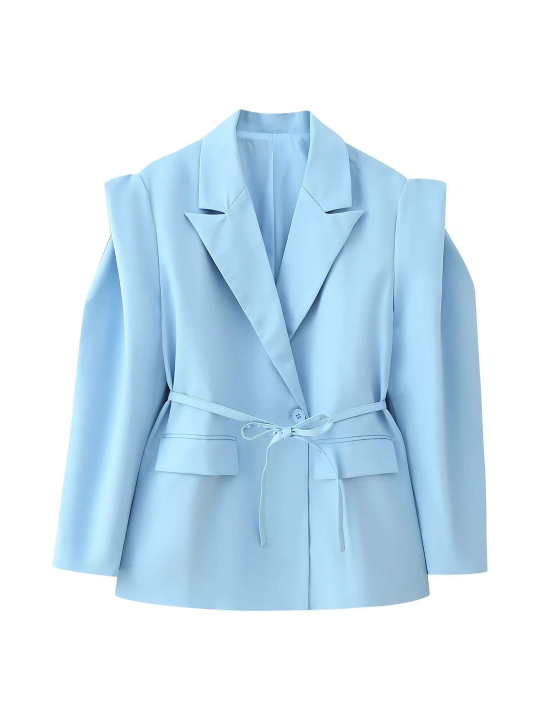 Trendy women's blazer jacket with belt and silk look Lune London