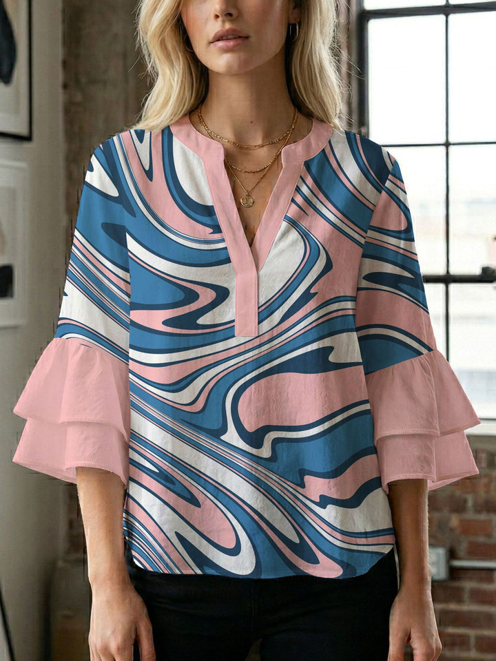 Women's blouse shirt with voluminous sleeves and creative print design Lune London