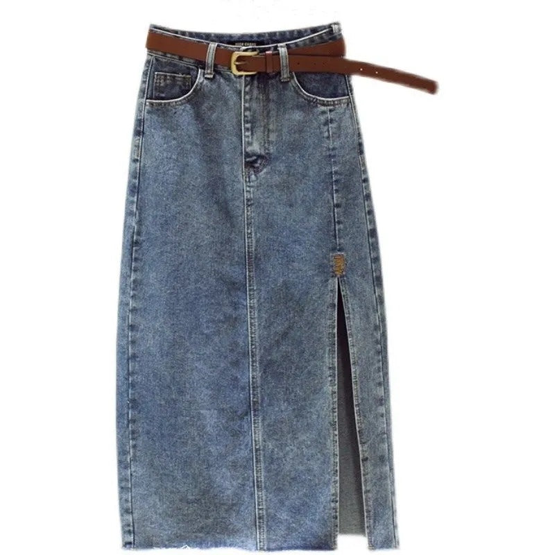 Jupe maxi en denim pour femmes avec fente latérale Chic & Stil