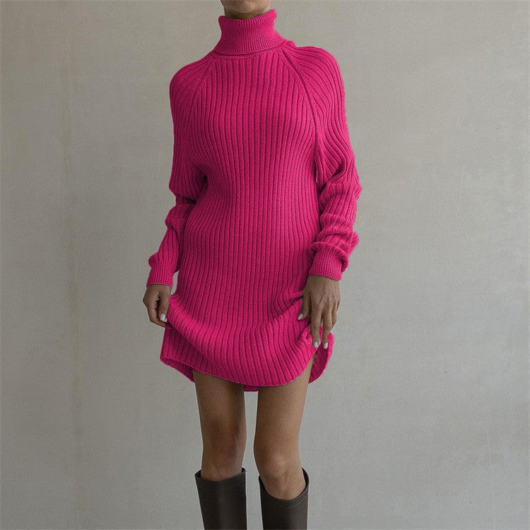 Women's Knit Dress with High Collar and Large Sleeves Lune London