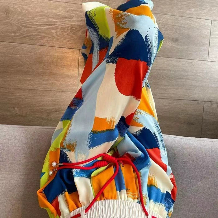 Lune London Abstract Print Wide Palazzo Pants for Women