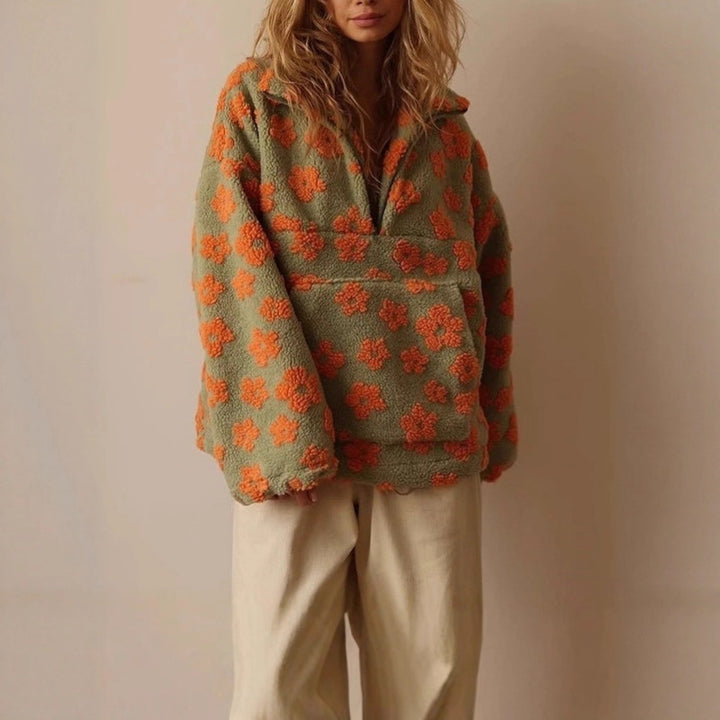 Women oversized cozy sweater with 3D floral design Lune London