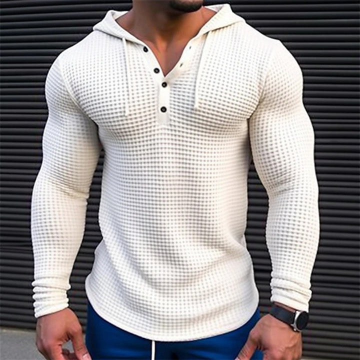 Men's casual hoodie in waffle structure with button placket Lune London